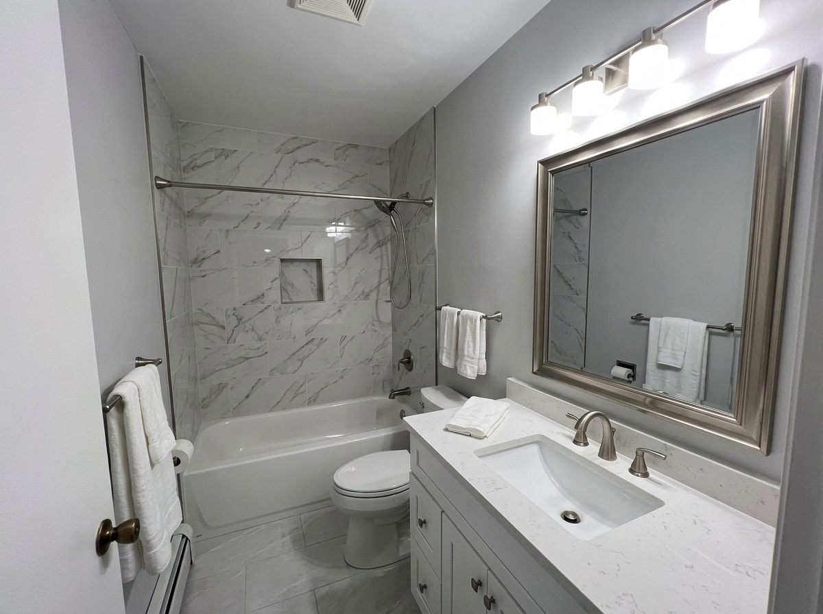 Bright modern hall bathroom after remodeling